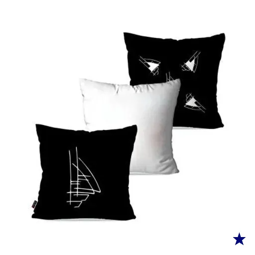 Kit com 3 Almofadas Decorativas Preto Barcos 60x60cm