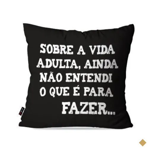 Almofada Decorativa Avulsa Preto Frases Sobre a Vida 45x45cm