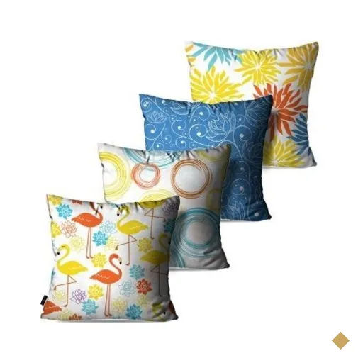 Kit com 4 Almofadas Decorativas Branco Flamingos Flores Abstrato 60x60cm