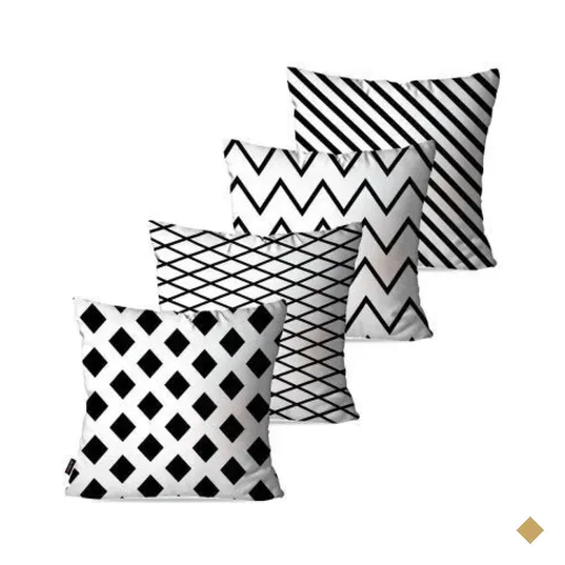 Kit com 4 Almofadas Decorativas Branco Geométrico 60x60cm