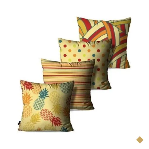 Kit com 4 Almofadas Decorativas Abacaxi Poá Abstrato 60x60cm