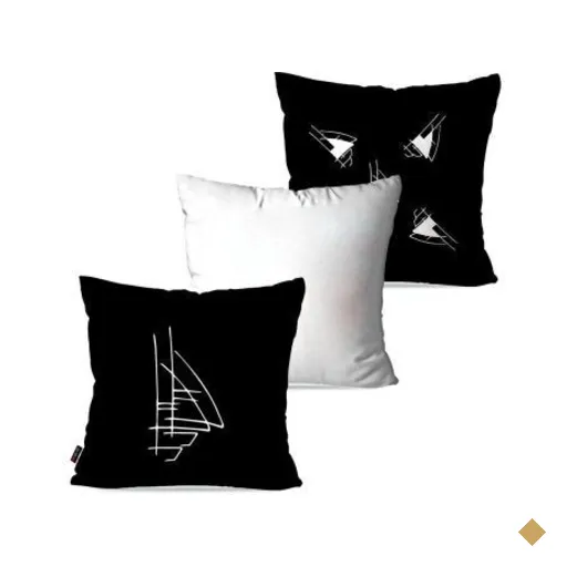 Kit com 3 Almofadas Decorativas Preto Barcos 45x45cm