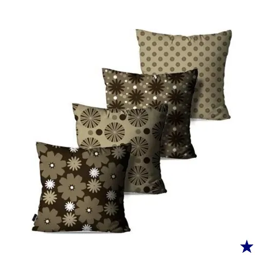 Kit com 4 Almofadas Decorativas Camurça Flores Abstrato 60x60cm
