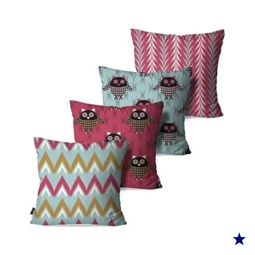 Kit com 4 Almofadas Decorativas Rosa Corujas 60x60cm