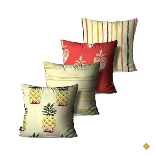 Kit com 4 Almofadas Decorativas Off White Abacaxi Abstrato 45x45cm