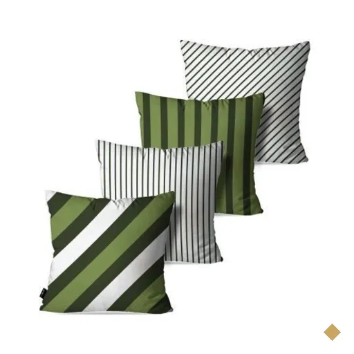 Kit com 4 Almofadas Decorativas Verde Listras 60x60cm
