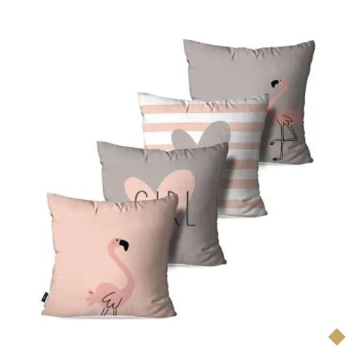 Kit com 4 Almofadas Decorativas Rosa Flamingos Love Girl 45x45cm