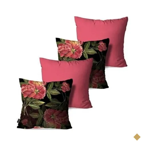 Kit com 4 Almofadas Decorativas Rosa Flowers 60x60cm