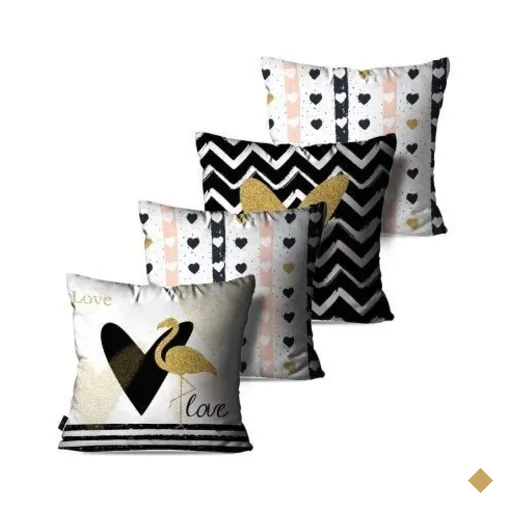 Kit com 4 Almofadas Decorativas Branco Love Flamingos 45x45cm