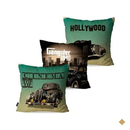 Kit com 3 Almofadas Decorativas Verde Cinema Hollywood 60x60cm