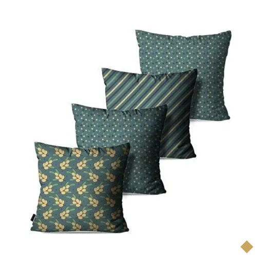Kit com 4 Almofadas Decorativas Verde Flores Abstrato 45x45cm