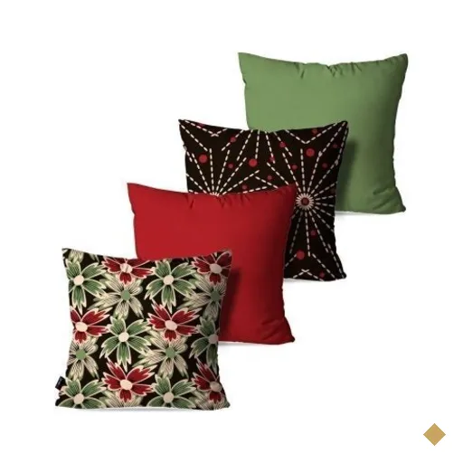Kit com 4 Almofadas Decorativas Vermelho Flores Abstrato 60x60cm