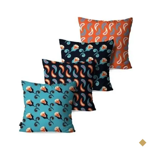 Kit com 4 Almofadas Decorativas Azul Flores Vintage 45x45cm