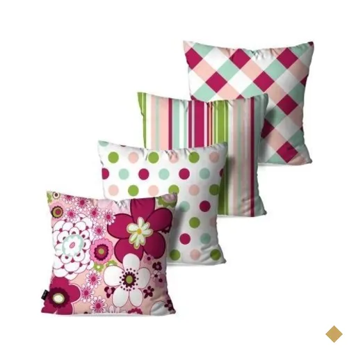 Kit com 4 Almofadas Decorativas Flores Abstrato Vintage 60x60cm