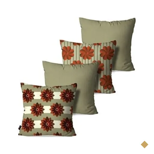 Kit com 4 Almofadas Decorativas Camurça Flores Vintage 45x45cm