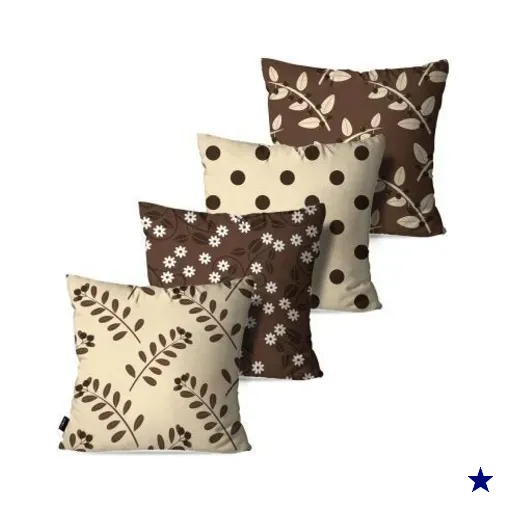 Kit com 4 Almofadas Decorativas Marrom Flores Vintage 45x45cm