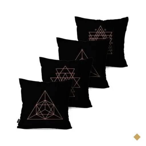 Kit com 4 Almofadas Decorativas Preto Geométrico 3D 60x60cm