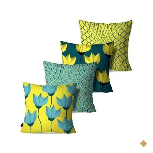 Kit com 4 Almofadas Decorativas Flores 3D Abstrato 60x60cm