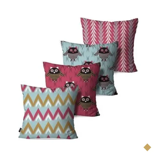 Kit com 4 Almofadas Decorativas Rosa Corujas 45x45cm