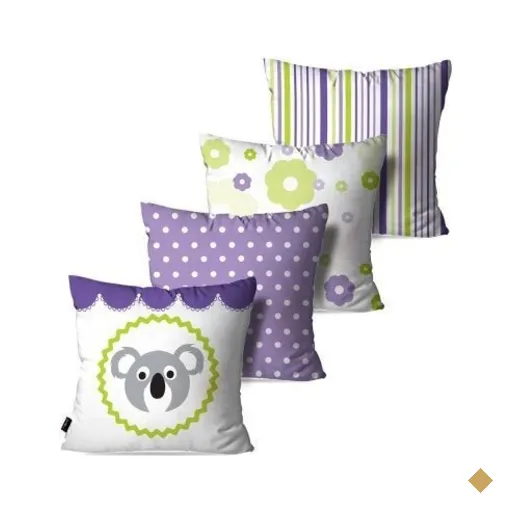 Kit com 4 Almofadas Decorativas Lilás Coala 60x60cm