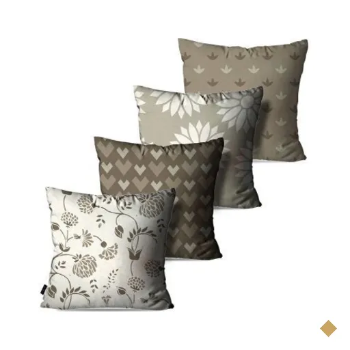 Kit com 4 Almofadas Decorativas Love Flores Abstrato 60x60cm