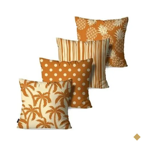 Kit com 4 Almofadas Decorativas Off White/Caramelo Tropical Abstrato 45x45cm