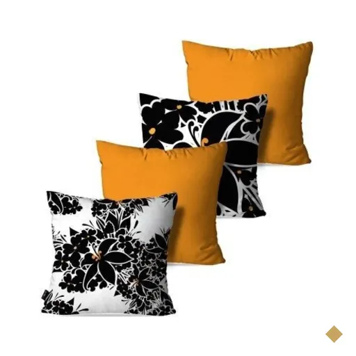 Kit com 4 Almofadas Decorativas Amarelo Ocre Flores 60x60cm