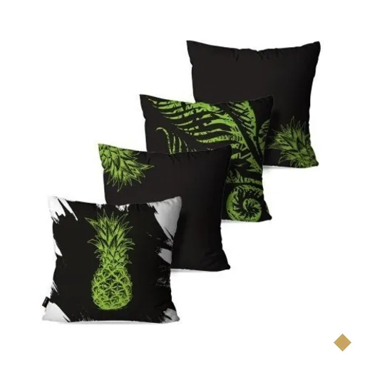 Kit com 4 Almofadas Decorativas Preto Abacaxi 45x45cm