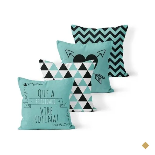 Kit 4 Almofadas Decorativas Own Que A Felicidade Vire Rotina Azul Tiffany -…
