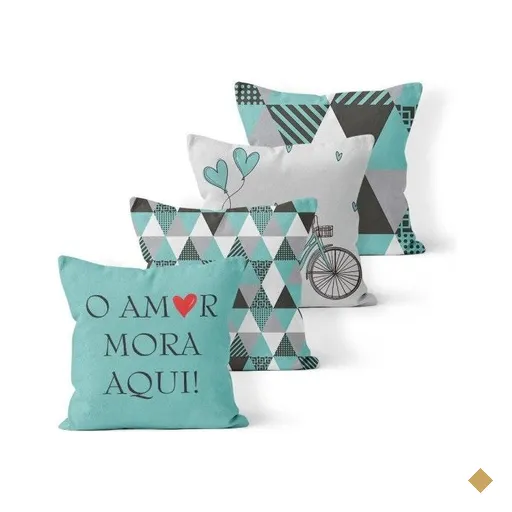 Kit 4 Almofadas Decorativas Own O Amor Mora Aqui Azul Tiffany - 45x45 cm