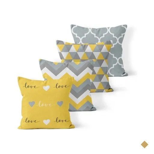Kit 4 Almofadas Decorativas Own Love e Geométricas Cinza e Amarelo - 45x45 cm
