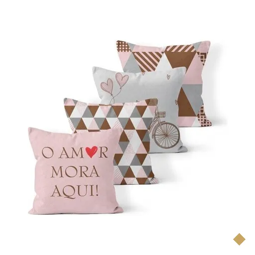 Kit 4 Almofadas Decorativas Own O Amor Mora Aqui Rosa e Marrom - 45x45 cm