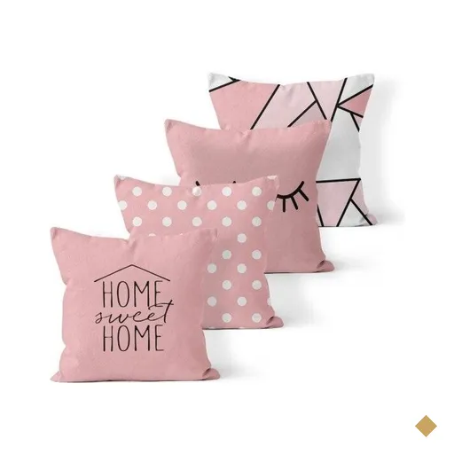Kit 4 Almofadas Decorativas Own Home Sweet Home e Cílios Rosa - 45x45 cm