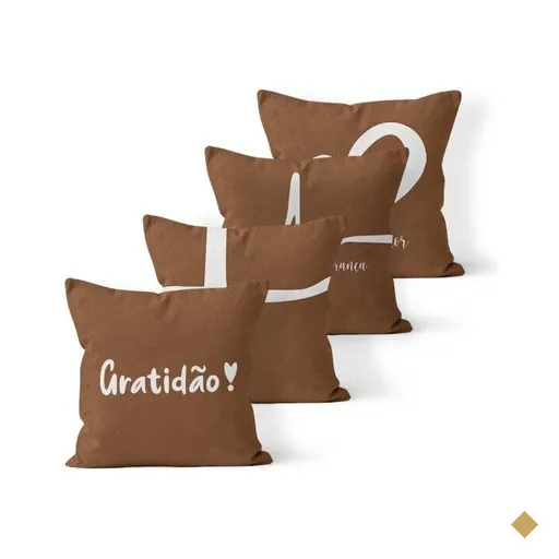 Kit 4 Almofadas Decorativas Own Gratidão Amor Esperança Fé Marrom - 45x45 cm