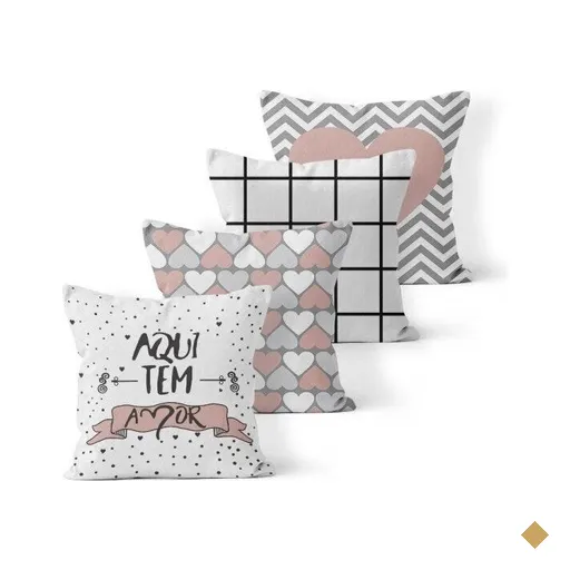 Kit 4 Almofadas Decorativas Own Aqui Tem Amor Coração - 45x45 cm