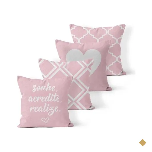 Kit 4 Almofadas Decorativas Own Sonhe Acredite Realize Rosa - 45x45 cm