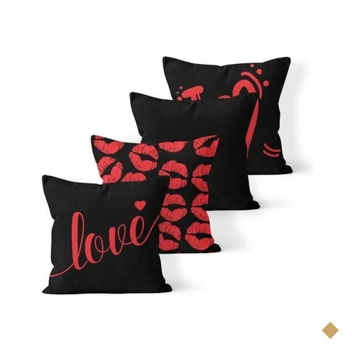 Kit 4 Almofadas Decorativas Own Love Preta e Vermelha - 45x45 cm
