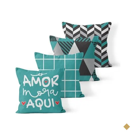 Kit 4 Almofadas Decorativas Own Geométricas O Amor Mora Aqui Verde - 45x45 cm