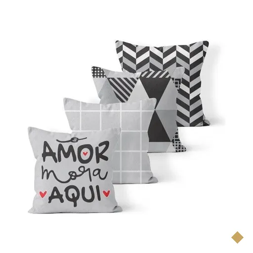 Kit 4 Almofadas Decorativas Own Geométricas O Amor Mora Aqui Cinza - 45x45 cm