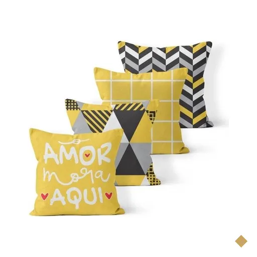 Kit 4 Almofadas Decorativas Own Geométricas O Amor Mora Aqui Amarelo - 45x45 cm