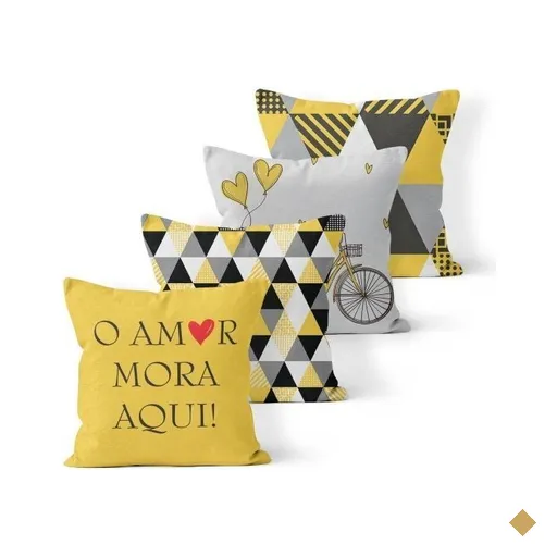 Kit 4 Almofadas Decorativas Own O Amor Mora Aqui Amarelo - 45x45 - 45x45 cm