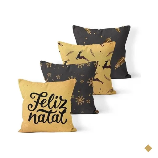 Kit 4 Almofadas Decorativas Own Feliz Natal e Estampas Gold - 45x45 cm