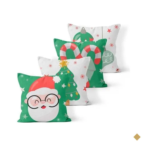 Kit 4 Almofadas Decorativas Own Papai Noel e Enfeites - 45x45 cm