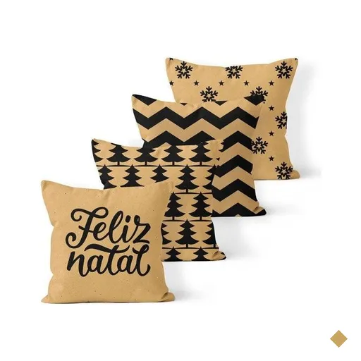 Kit 4 Almofadas Decorativas Own Feliz Natal e Chevron - 45x45 cm