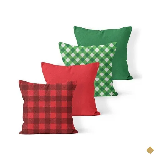 Kit 4 Almofadas Decorativas Own Natal Xadrez Verde e Vermelho - 45x45 cm