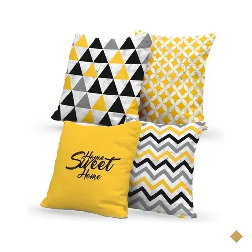 Kit 4 Almofadas Decorativas Own Home Sweet Home Amarelo Mármore - 45x45 cm