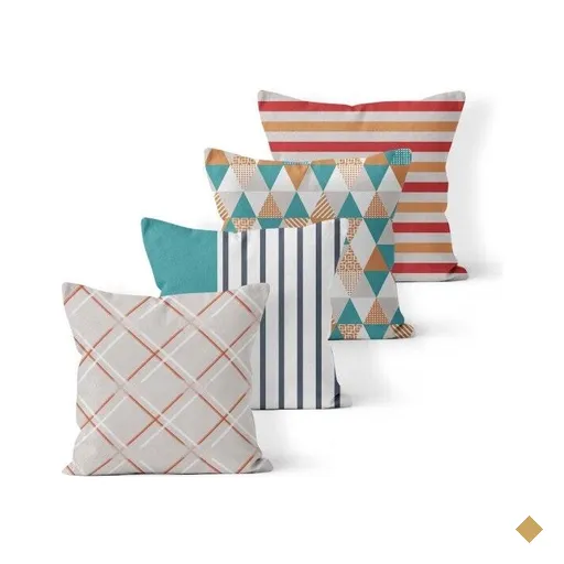 Kit 4 Almofadas Decorativas Own Triângulos e Listras Azul e Laranja - 45x45 cm