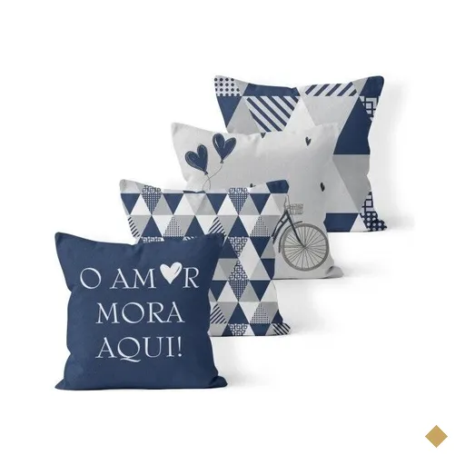 Kit 4 Almofadas Decorativas Own O Amor Mora Aqui Azul - 45x45 cm