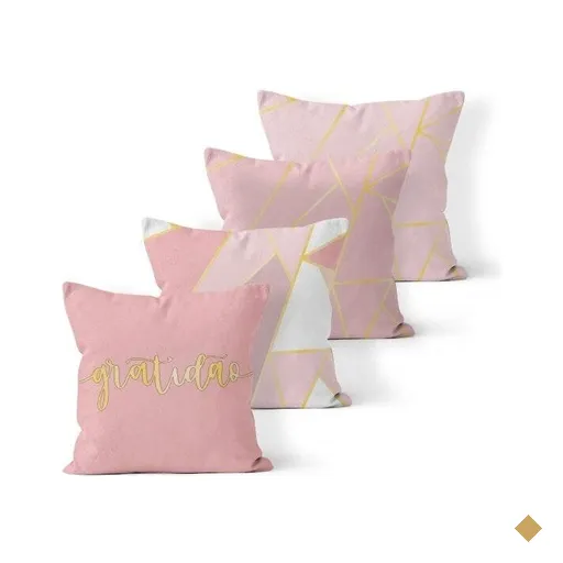 Kit 4 Almofadas Decorativas Own Gratidão em Tons de Rosa - 45x45 cm