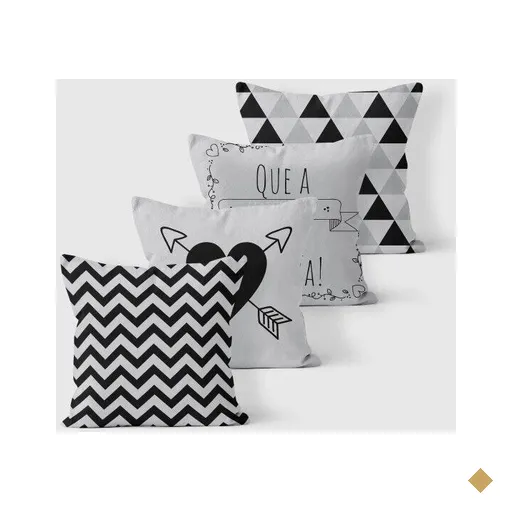 Kit 4 Almofadas Decorativas Own Que A Felicidade Vire Rotina Cinza - 45x45 cm